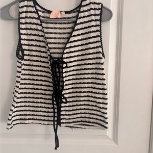 GLG Women's Black and White Striped Top